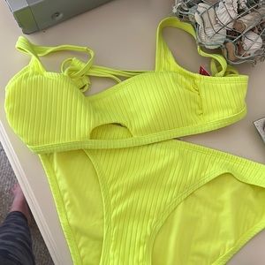 Bright highlighter yellow bikini set (m top and large bottoms )